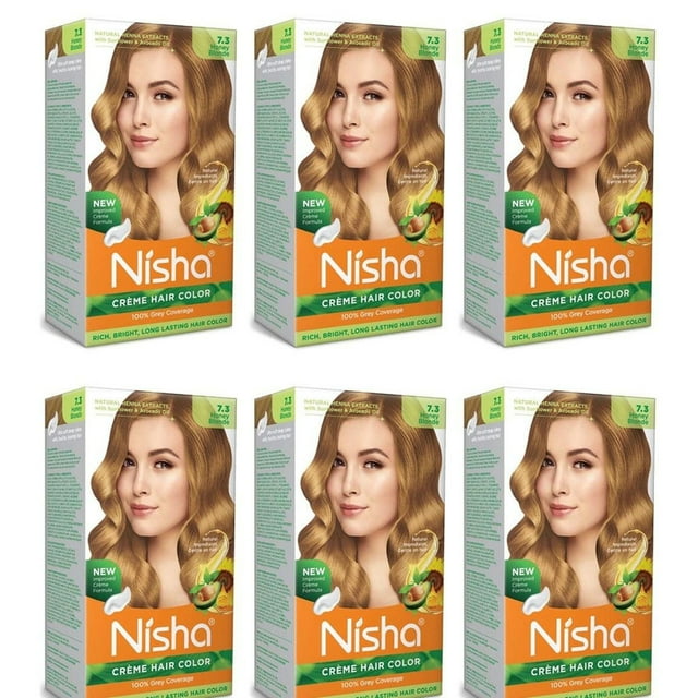 Nisha Crème Hair Color, Permanent Long-Lasting Blonde Hair Dye Color, Honey Blonde, 5.29 oz (Pack of 6)