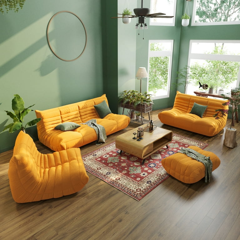 Magic Home Modern Sofa Togo Sofa Lazy Sofa Floor Couch Foam Sofa Teddy Velvet Couch for Living Room and Apartment 6 Seat Sofa and Ottoman Yellow Walmart