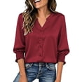 thumbnail image 3 of Womens Plus Size Shirts 3/4 Sleeve Button Down Tops for Women V Neck Dressy Casual Fall Top S-3XL, 3 of 8