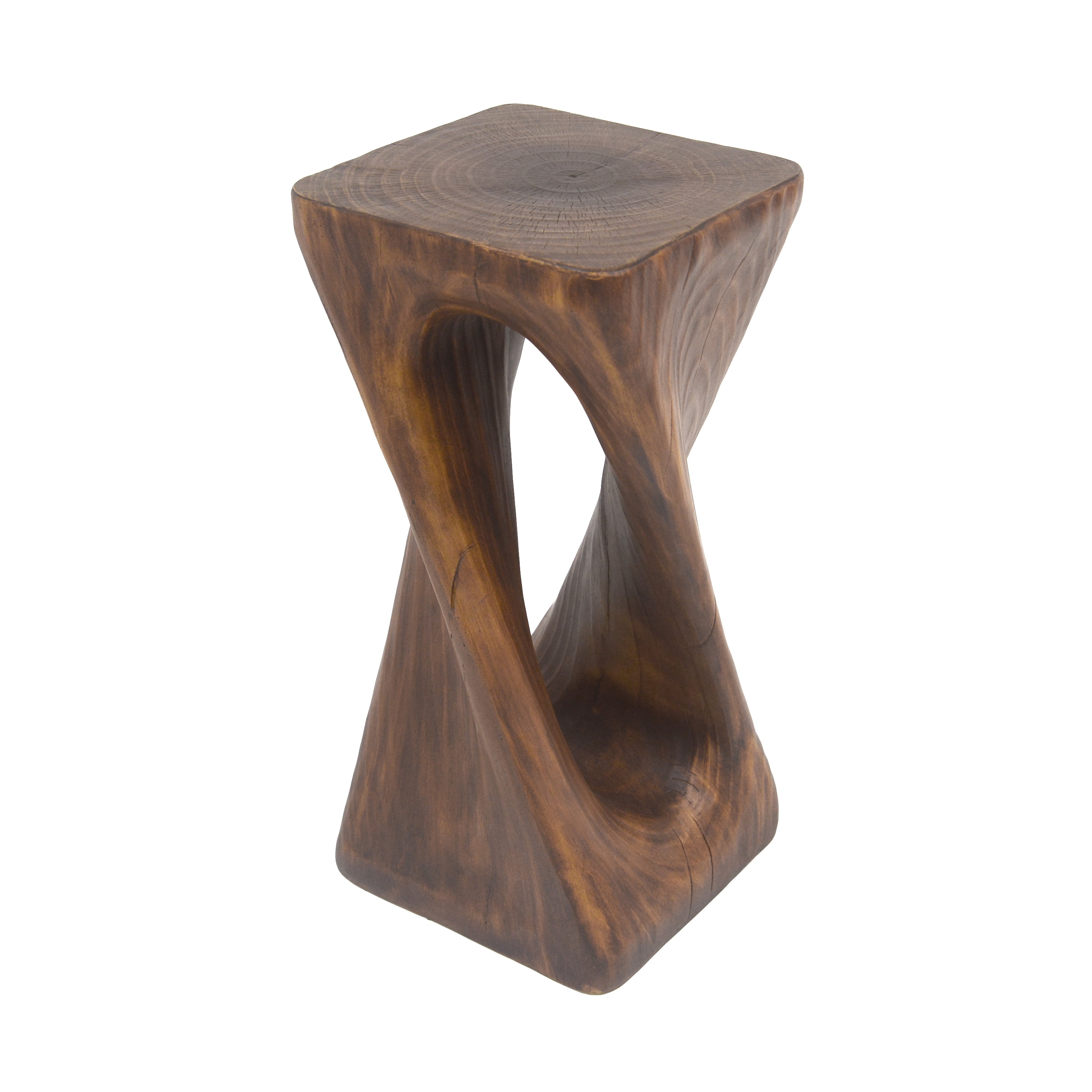 Twist Shape Side Table, Outdoor Lightweight Concrete End Table for Patio Balcony Garden, Antique Brown