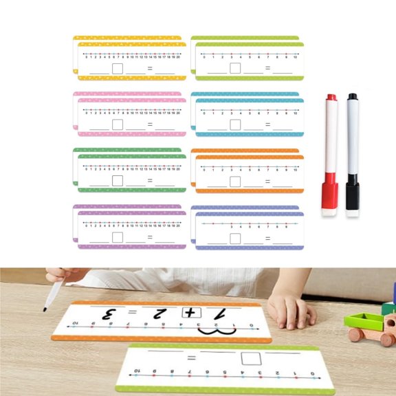 QZS Number Line Dry Erase Boards,Writable and Erasable Number Line Boards Cards with 2 Pens,Addition & Subtraction Cards for Home,8Pcs for 0-10, 8Pcs for 0-20