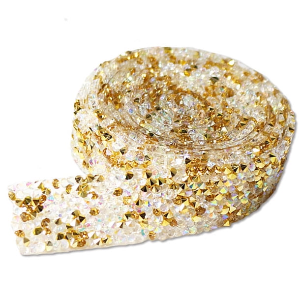 Pegatinas ostentosas, cadena de diamantes de imitación con purpurina, decoración de cristal de resina, apliques para manualidades, decoración Artesanía Oro de color 1 yarda 0.5 cm de ancho Yuarrent HA059789-92