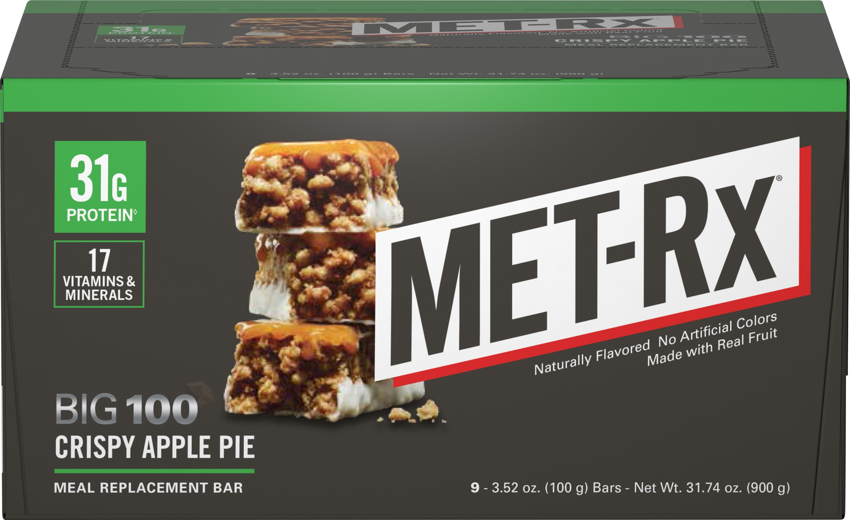 METRx Big 100 Protein Bar, Crisp Apple Pie, 31g Protein, 9 Ct