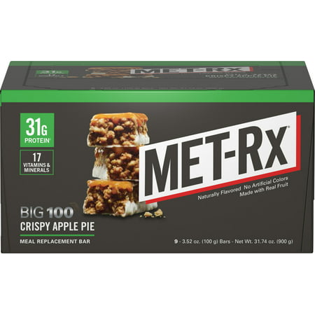MET-Rx Big 100 Protein Bar, Crisp Apple Pie, 31g Protein, 9 Ct