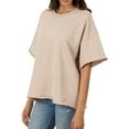 thumbnail image 3 of TheLovely Women & Plus Cotton French Terry Drop Shoulder Raw Edge Relaxed Casual Solid Tee Shirt Top, 3 of 4