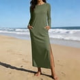 thumbnail image 3 of Elvqul Robes pour Femmes, Chandail à Col Rond, Formel, Uni, Été, Robes Longues Sans Manches pour Femmes, Vert Armée, 3 of 6