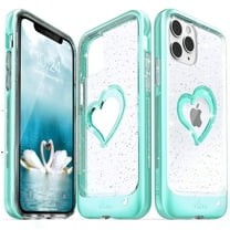 Vena Glitter Case, vLove Glitter Heart Case Slim Dual Layer Protection, Designed for iPhone 11 Pro - Teal (PC) and Clear TPU with Glitter