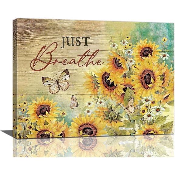 Sunflower Canvas Wall Art Sunflower Daisy Pictures Wall Decor Flower Pictuers for Wall Sunflower Butterfly Canvas Painting Prints Just Breathe Artwork Modern Home Decoration Framed for Living room