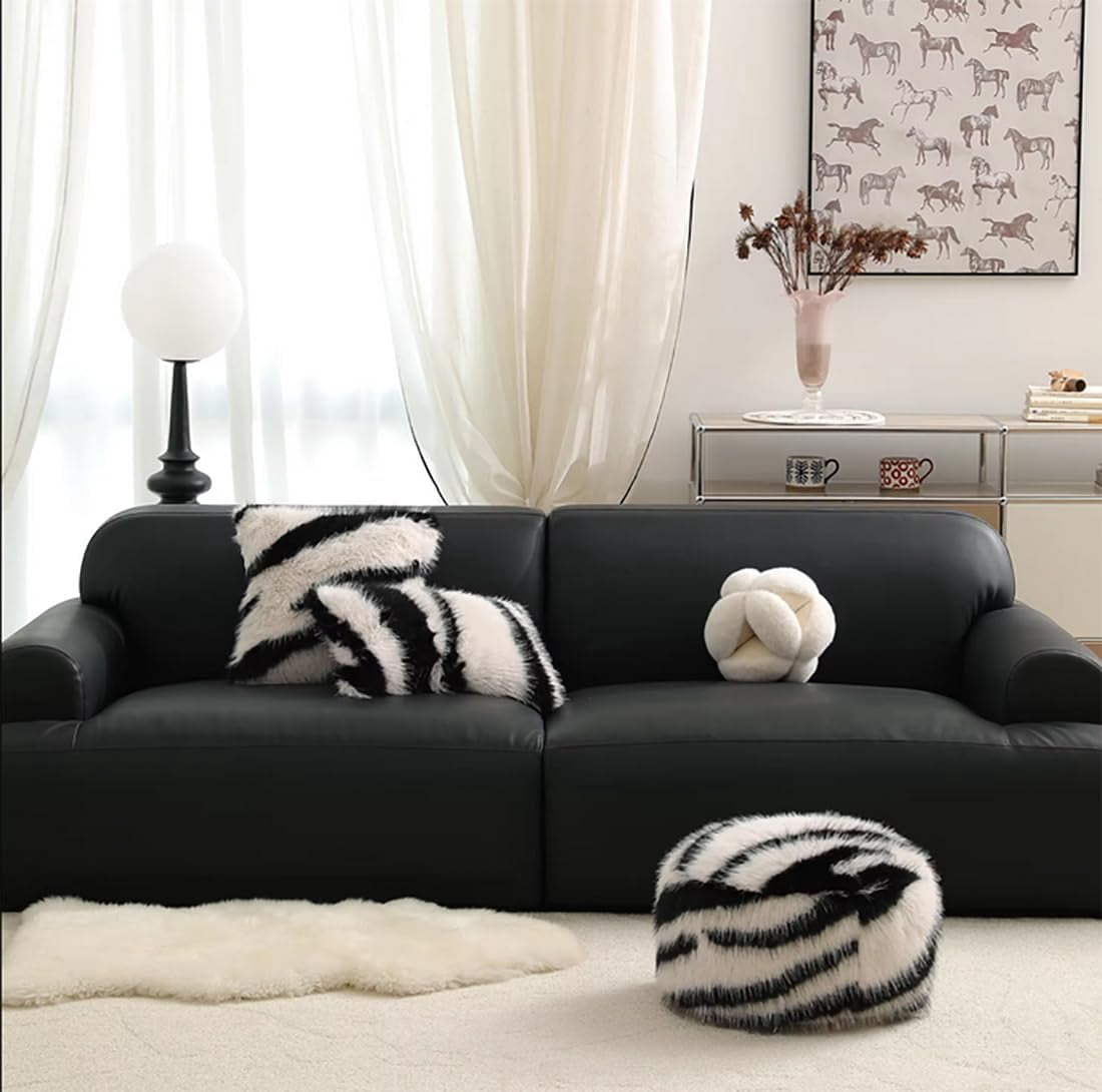 Fennco Styles Zebra Stripe Faux Fur Animal Design Decorative Lumbar Throw Pillow Cover 12" W x 20" L – White Plush Cushion Case for Couch, Bedroom, Living Room and Office Décor