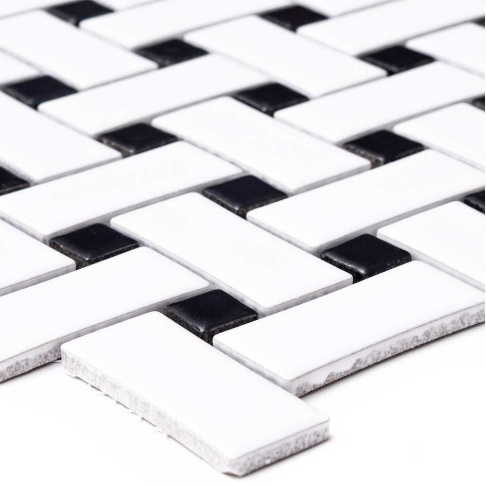 The Tile Life Ada Black & White Porcelain Basketweave Mosaic Floor & Wall Tile, 12 x 12 in, 20-Piece
