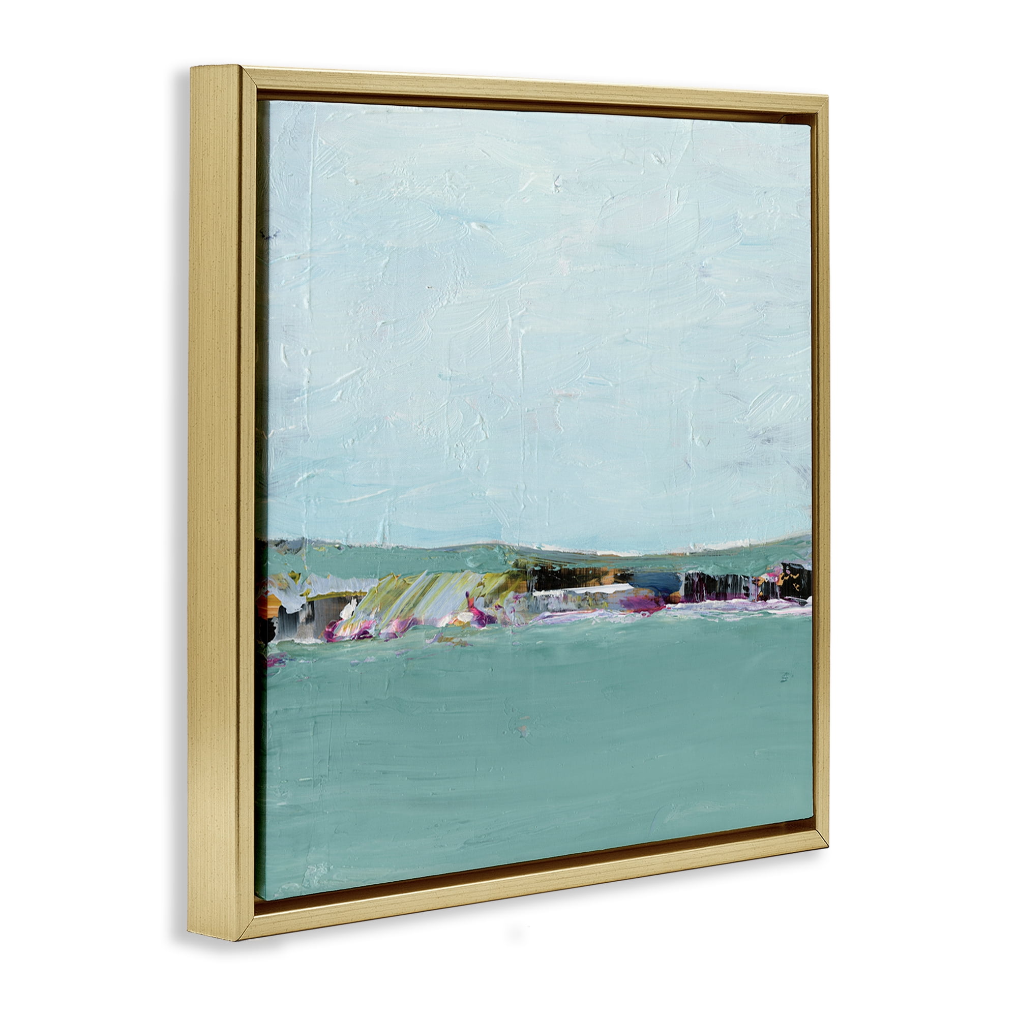 Stupell Industries Abstract Ocean Island Landscape & Nature Painting Gold Floater Framed Canvas Art Print Wall Art, 25 x 25