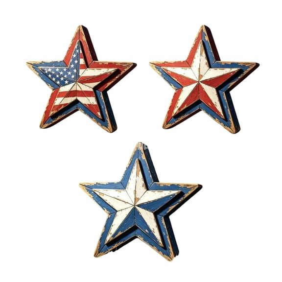 4Th of July Decorations Patriotic Wooden Star Blocks, Rustic Farmhouse Patriotic Decor for Mantle Shelf, Set of 3 Americana Decor
