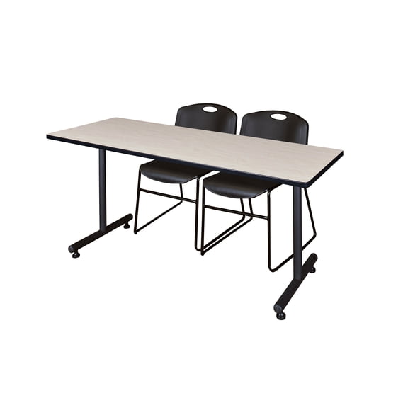 60" x 30" Kobe Training Table- Maple and 2 Zeng Stack Chairs- Black