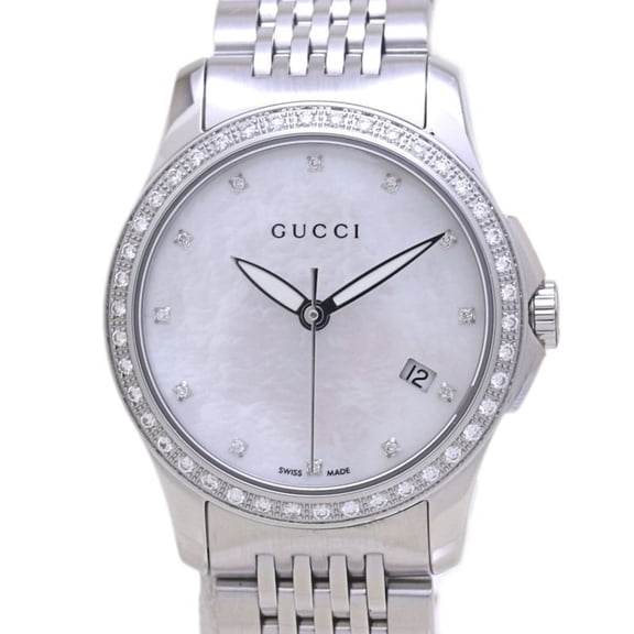 Pre-Owned GUCCI G Timeless Diamond Bezel with 12 Diamonds, YA126508, 126.5mm, Women's... (Good)