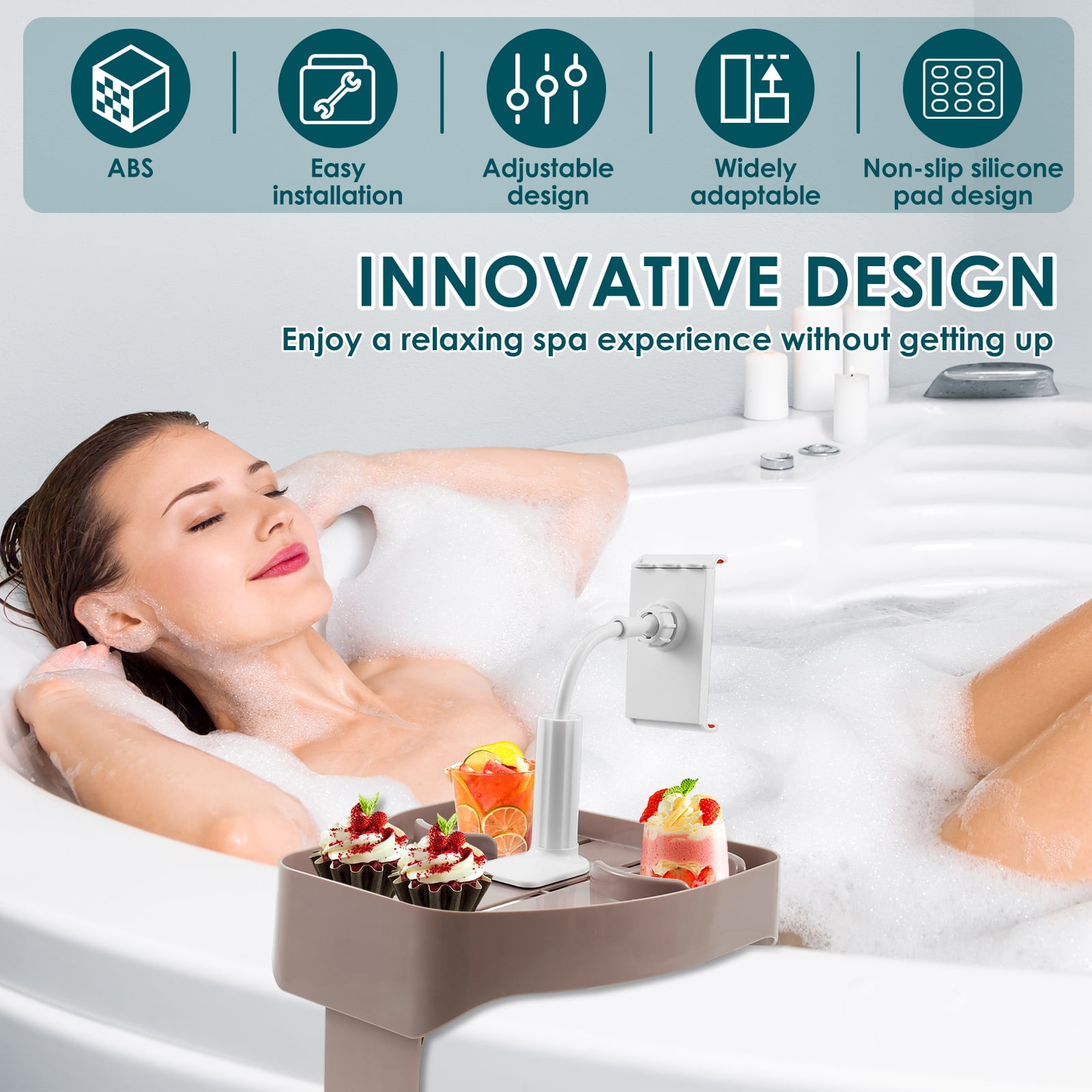 NUAHRHY Hot Tub Tray 3 In 1 Multifunctional Table with Cup Holder and Phone Holder Spas Caddy Drink Tray for Most Inflatable Hot Tub Spas Above Ground Pools