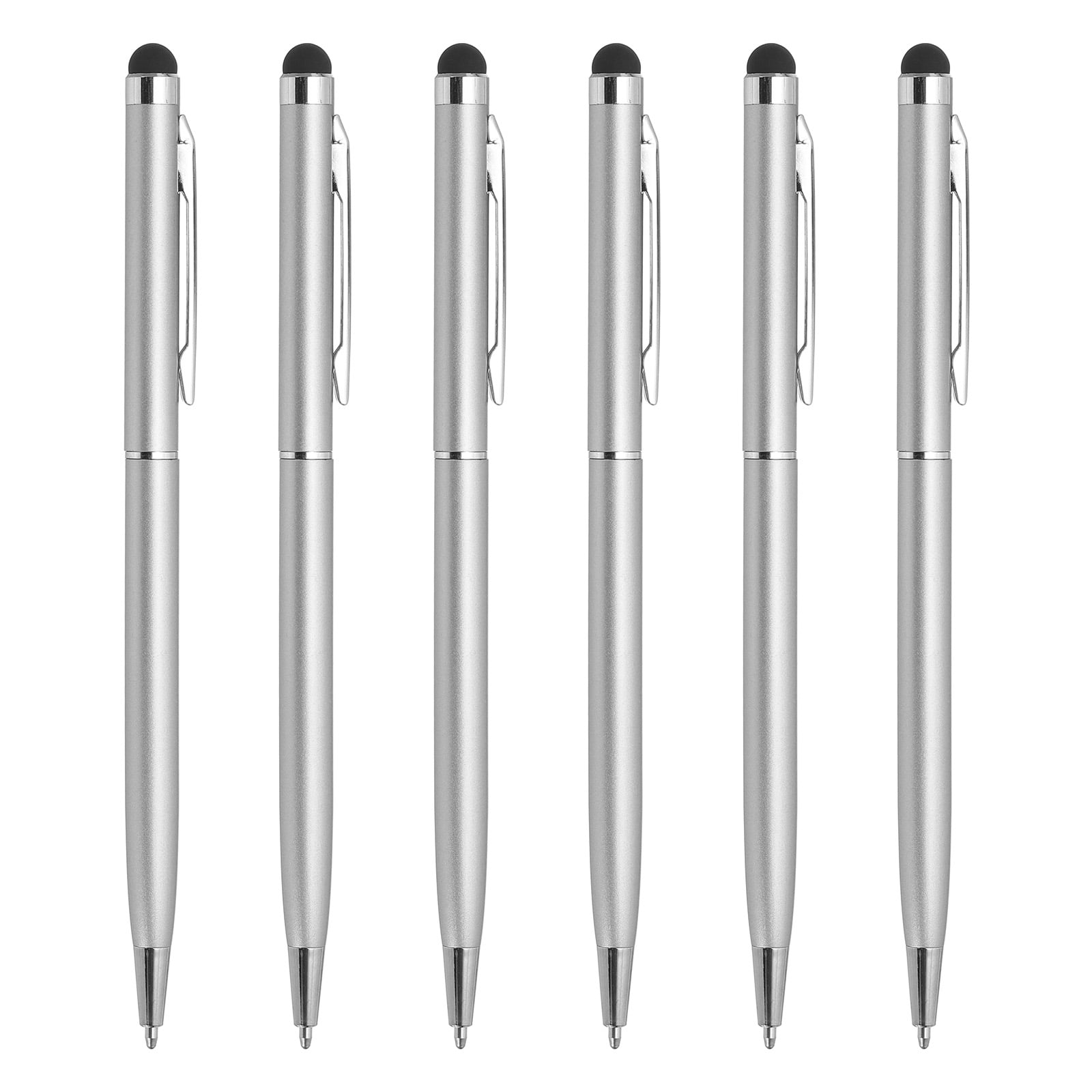 Uxcell 6Pcs Metal Stylus Pen Ballpoint Pen 2 in 1 Universal Retractable Ink Pen with Stylus Tips for All Capacitive Touch Screen Device Silver