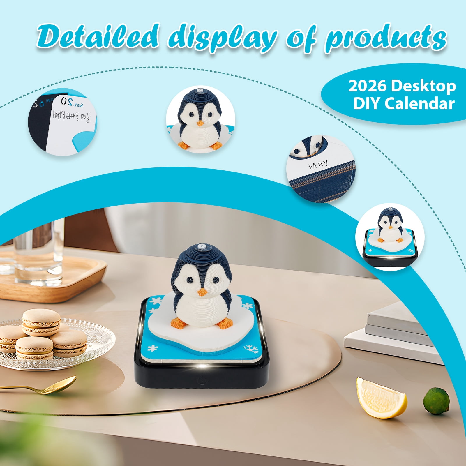 3D Calendar 2026 with LED Light Tear Away Paper Art Notepad Desk Time Piece Calendar with Acrylic Box Creative Present