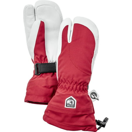 Hestra Womens Extra Warm Ski Gloves: Heli Leather Winter Cold Weather 3-Finger Mitten Grey/Off White (Best 3 Finger Ski Gloves)
