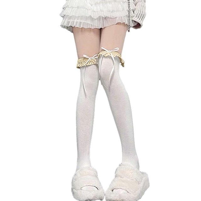 1 Pair Princess Style Dress Socks for Girl Calf Tube Frilly Socks Ballet Socks Ruffle Calf Socks with Bows Lace Top Sock black calf