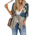 thumbnail image 1 of Floral Print Women Bohemian 3/4 Sleeve Tie-Up Cover Tops, 1 of 4