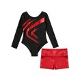thumbnail image 3 of iiniim Kids Girls Shiny Diamonds Long Sleeve Gymnastics Leotard Bodysuit with Colorful Shorts Set Dancewear Red 8, 3 of 7