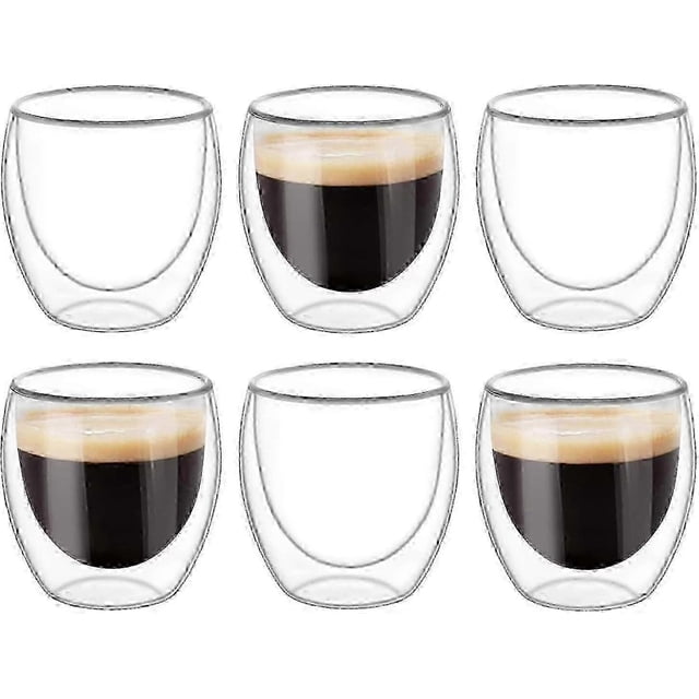 6PCS Double Walled Cups Glasses Mugs,Clear Double-Walled Coffee Cups,Double-Walled, Cappuccino,Latte and Insulated(80ml)-Yvani