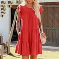 thumbnail image 2 of JINMGG Summer Dresses 2024, Dresses for Women 2024 Women's Fashion Holiday Summer Solid Color Round Neck Short Sleeve Party Beach Loose Dress Red S, 2 of 9