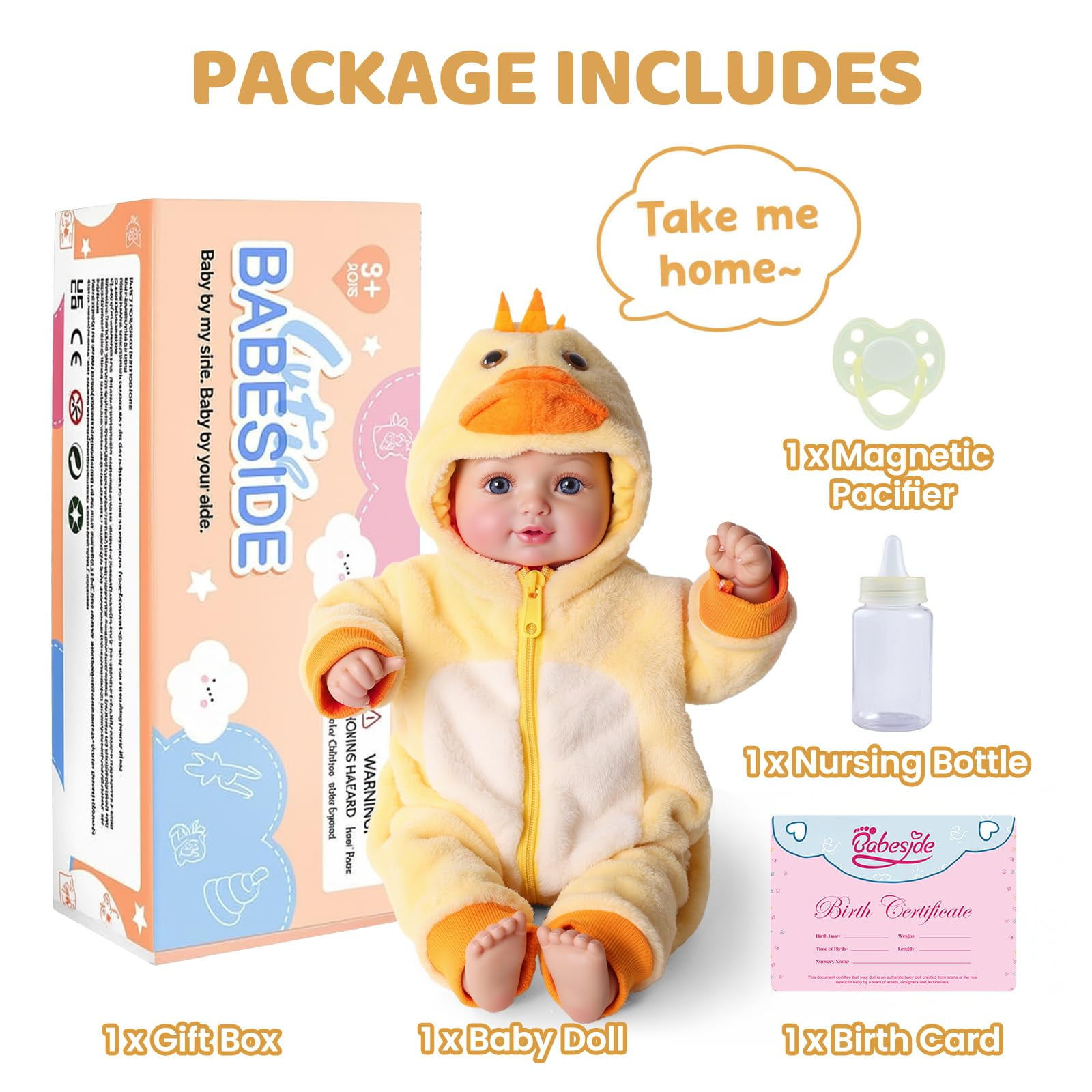 Babeside 17-Inch Baby Doll with Soft Cloth Body, Includes Outfit, Bottle & Magnetic Pacifier – Great Gift for Kids