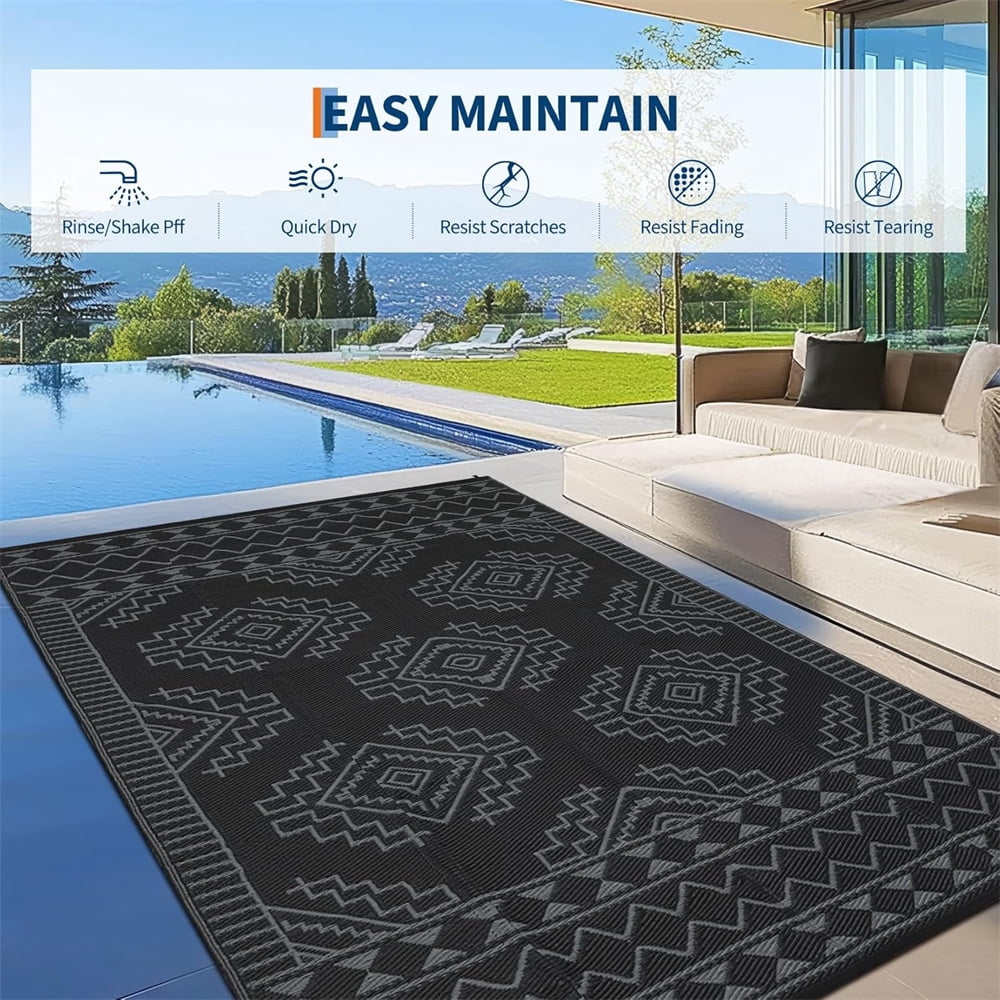 Outdoor Rug for Patio Waterproof 8×10ft/9×12ft/9×18ft Outdoor Reversible Plastic Straw Rug Large RV Mat Outside Camping Carpet for Deck Backyard Balcony Picnic Garden Picnic