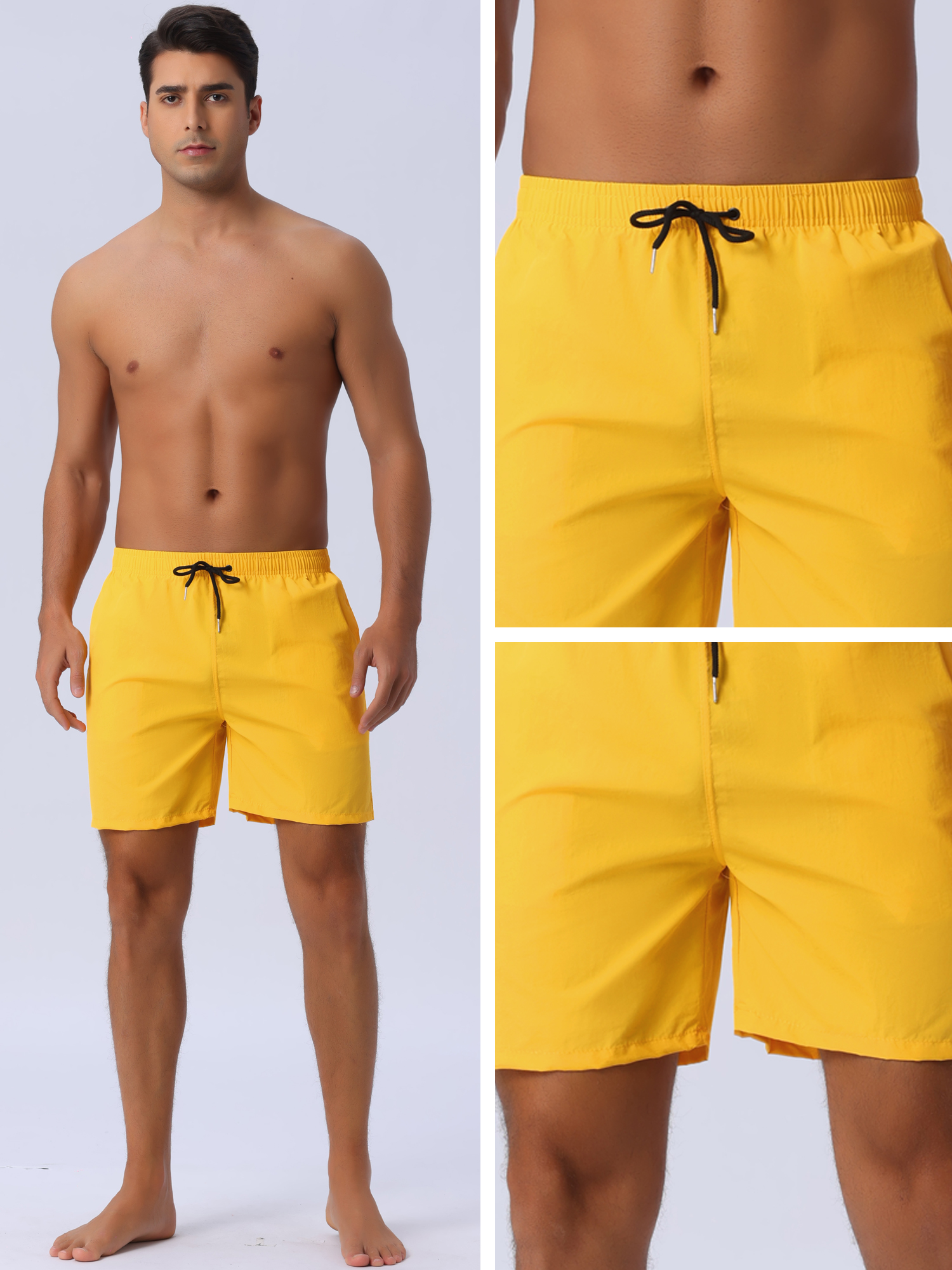 DARING DIVA Men's Elastic Waist Drawstring Surfing Board Shorts 36 Yellow