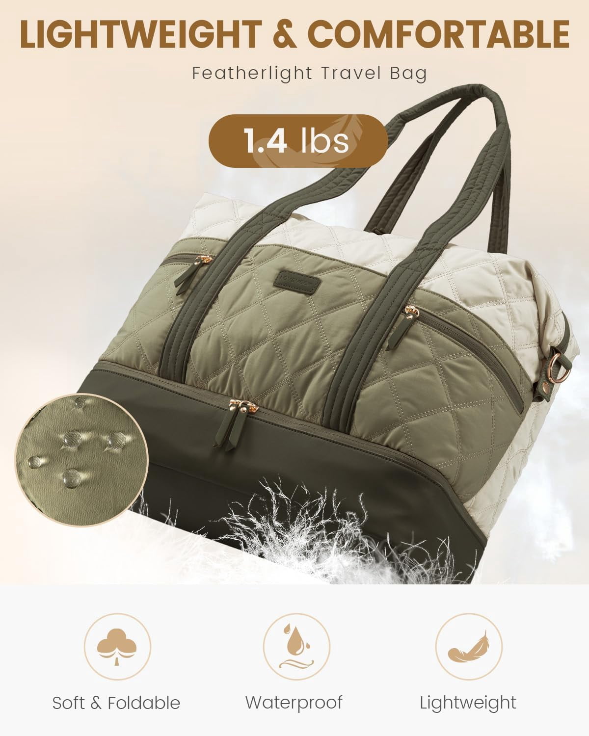 LOVEVOOK Travel Duffle Bag, Lightweight Weekender Bags for Women with Shoe Compartment, Puffer Gym Bag Personal Item Travel Bag, Quilted Overnight Bags and Hospital Bag for Labor and Delivery