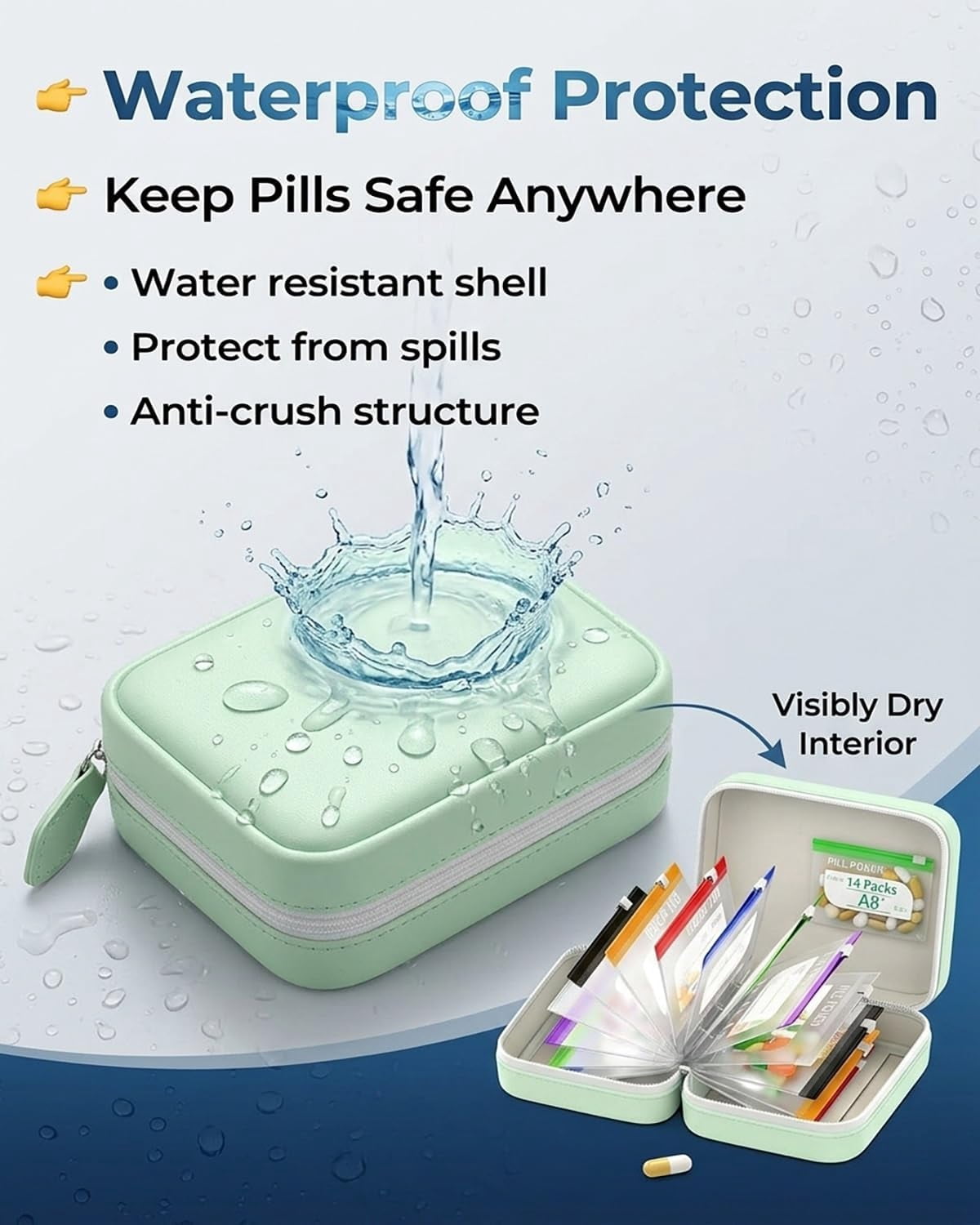Waterproof Pill Pouch Set Travel Pill Organizer Pouches Medicine Kit Bags Pills 14 Day Medication Metal Reusable Large Case Portable Organizers Size Small Container with Labels Binder(1*Black)