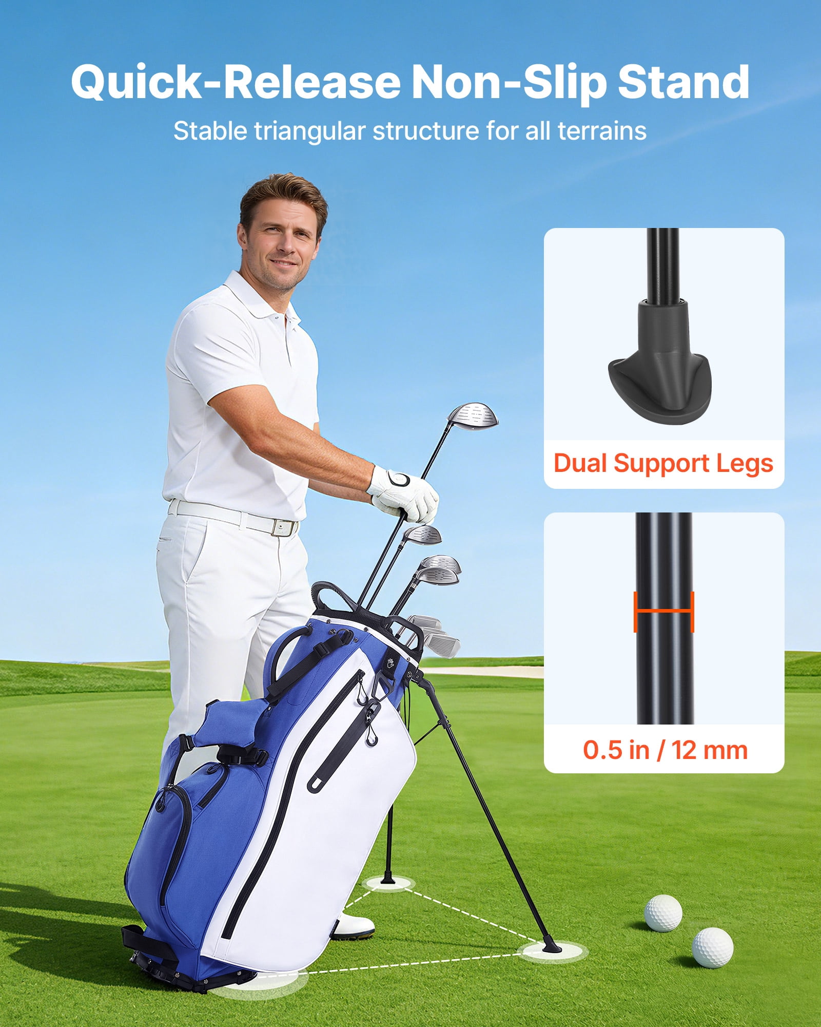 VEVOR Golf Cart Bag, 7 Way Top Divider Organizer, Club Stand Bag with Full-length Divider, Handles, Dual Support Legs, Storage Pockets, Dual Shoulder Straps, Rain Hood, Lightweight for Men and Women