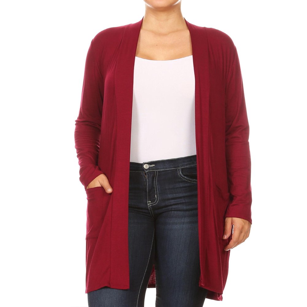 FashionJOA Women's Solid Casual Plus Size Pockets Knit Duster