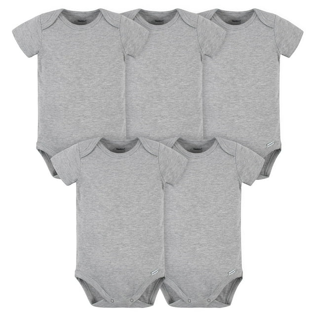 Gerber - Paquete de 5 monos unisex para bebé, paquetes múltiples, camisa entrelazada de 180 g/m², gris jaspeado, 0-3 meses, EE. UU.