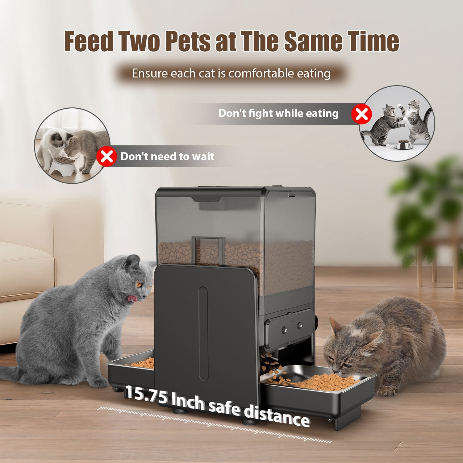 Automatic Cat Feeder, 5L/20 Cup Timed Food Dispenser, Adjustable Height, Voice Call, with 5G Wi-Fi APP Control, 2 Pet Bowls for 2 Cats and Dogs