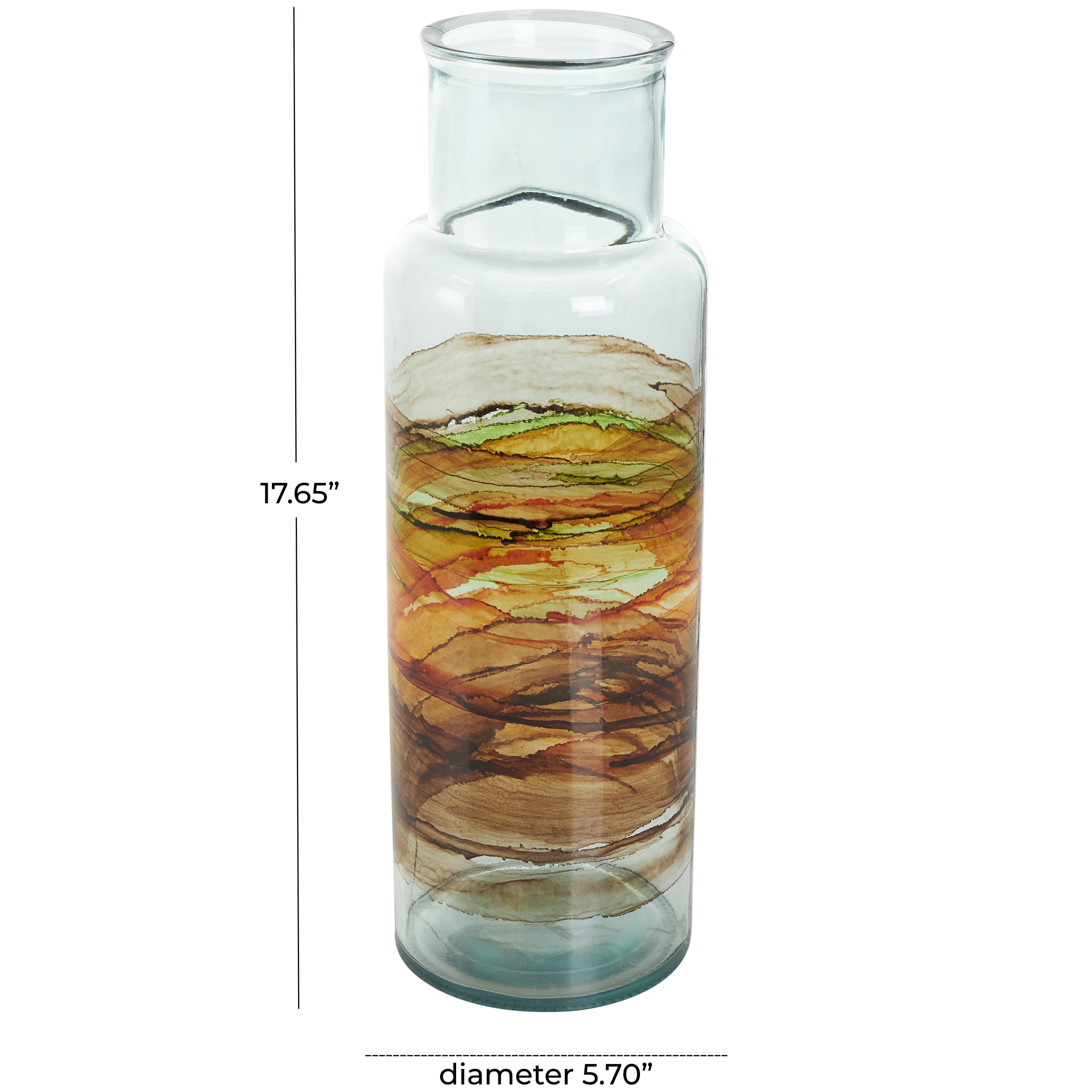DecMode 18" Abstract Recycled Glass Vase with Swirled Colored Glass Bands