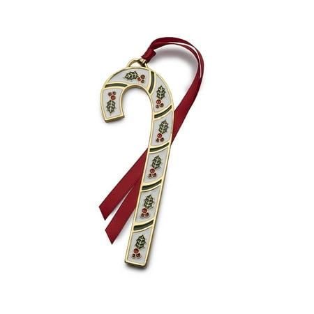 Wallace Sleigh Bell Silverplate - 2017 Gold Plated Candy Cane, 37th Edition, This ornament features sleigh bells on a red Enameled background with green Enameled stripes, back.., By Wallace