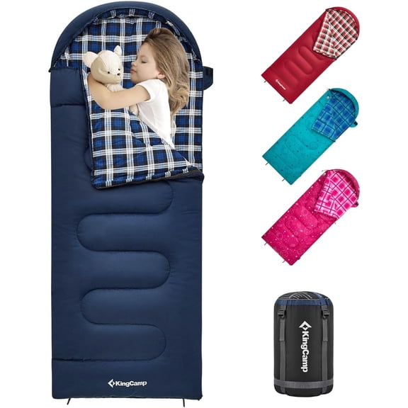 45°F Kids Sleeping Bag, Lightweight Waterproof & Compact Flannel Sleeping Bags Cold Weather & Warm Youth Essentials Gear Accessories for Camping, Fits 10-12 Children up to 5'5" Tall
