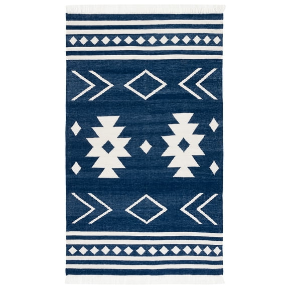 SAFAVIEH Kilim Trochez Geometric Area Rug, Navy/Ivory, 3' x 5'