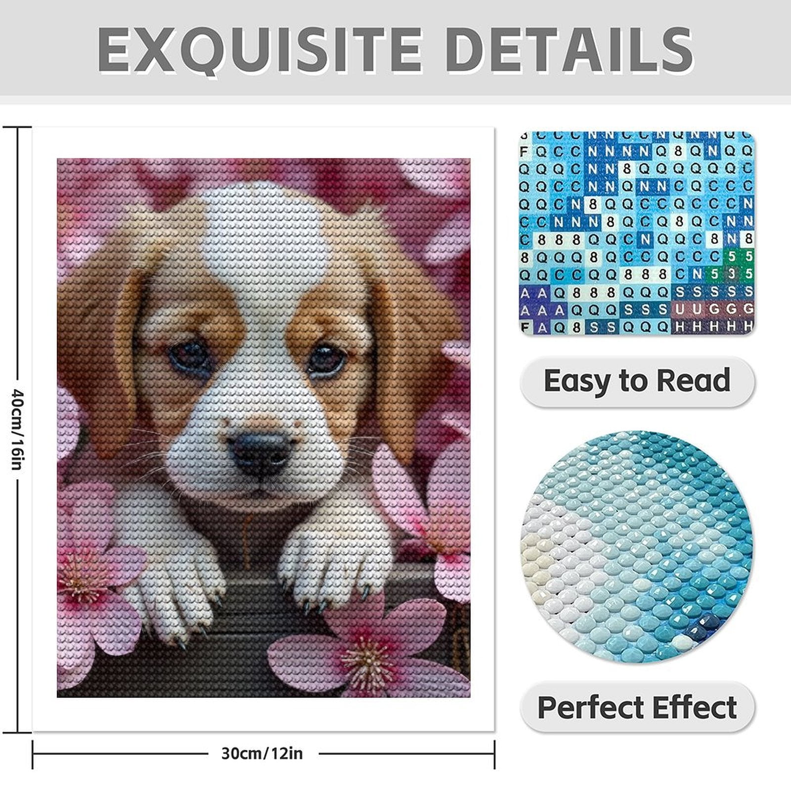 Diamond Art Kit for Adults, Cute Beagle Flower Print No.68 Diamond Painting for Adults Beginners, 5D DIY Diamond Art Painting Kits, Colorful Diamond Painting Craft for Home Decor 12x16