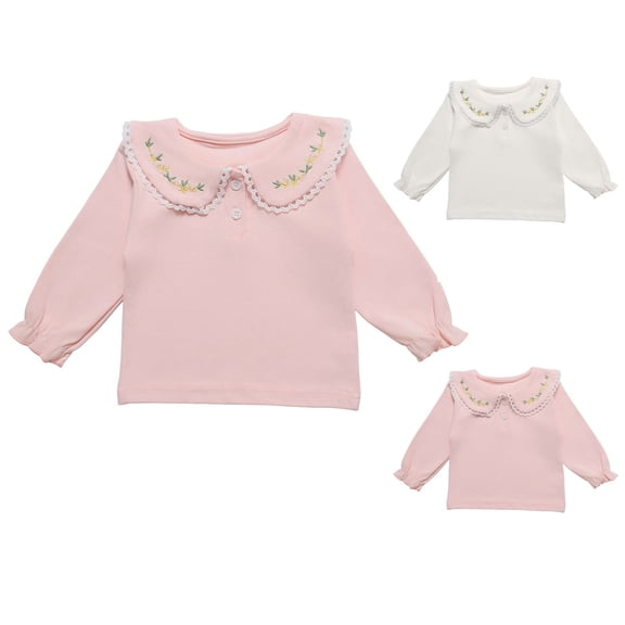 Tranfacy Toddler Kids Boys Girls Fall Winter Blouse and Shirt Pullover Embroidery Long Sleeve Turndown Collar Layering Tops for 6‑3 Years Old
