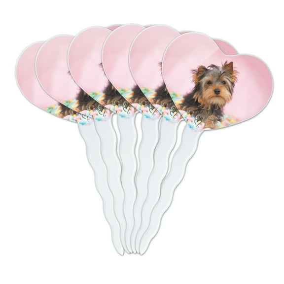 Yorkie Yorkshire Terrier Dog Candy Eggs Easter Heart Love Cupcake Picks Toppers Decoration Set of 6