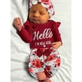 thumbnail image 3 of MORTTIC Adorable Newborn Baby Girl 'Hello I'm New Here' Romper Set Includes Floral Pants, Hat, Headband, & Coming Home Outfit Perfect for Newborn Photoshoots, 3 of 10