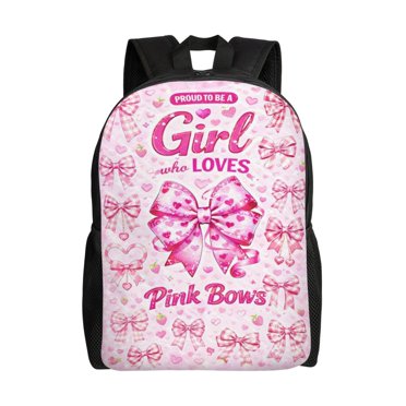 Pink Bow Backpack Full Front Print Travel Laptop Bag for Men and Women