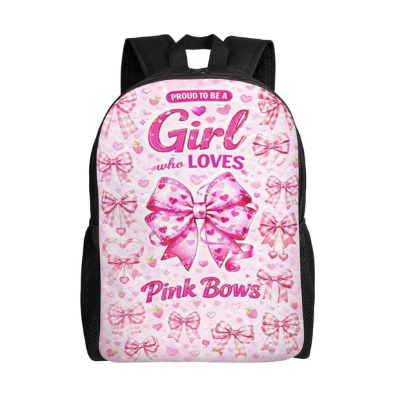 Pink Bow Backpack Full Front Print Travel Laptop Bag for Men and Women