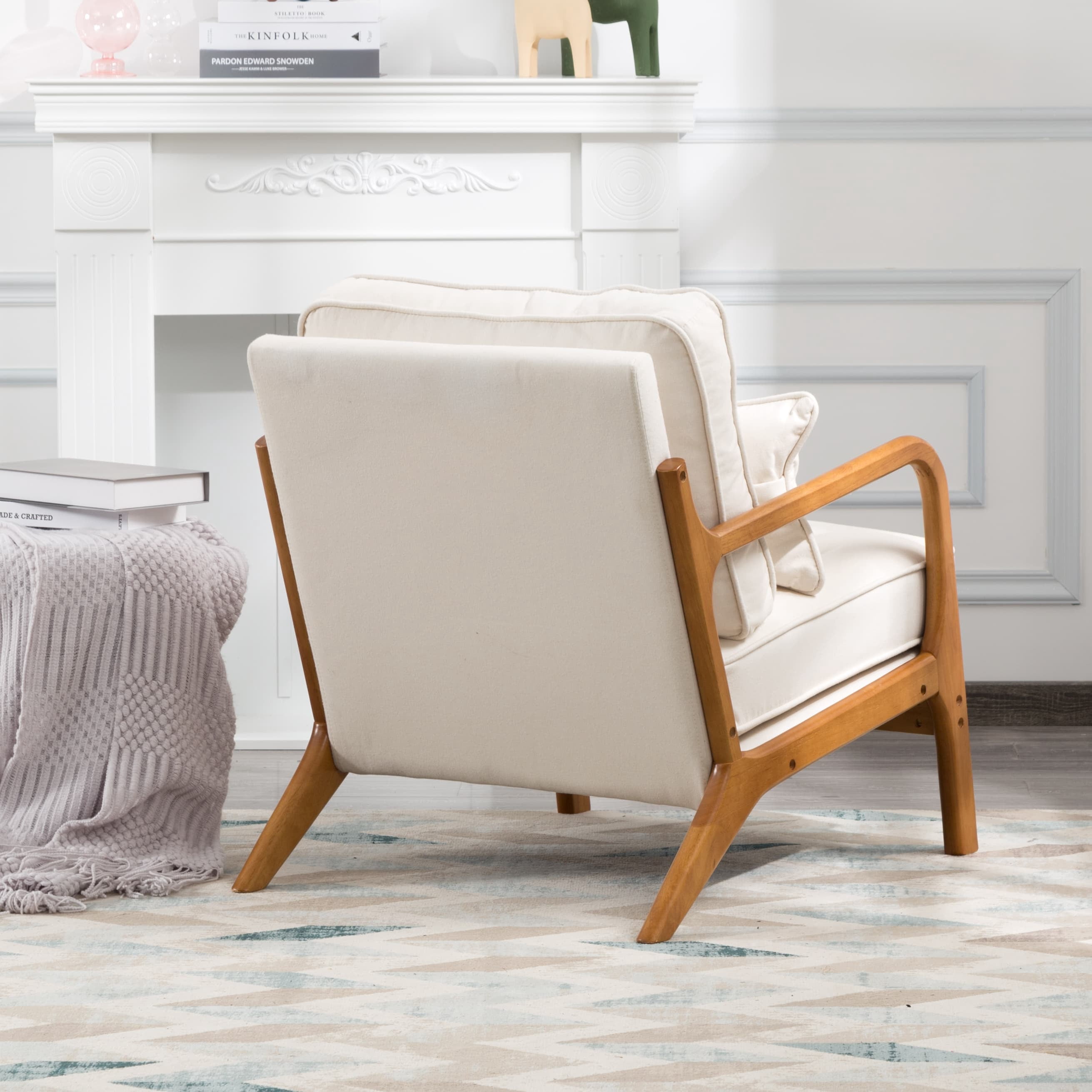 BSHTI Accent Chair,Mid-Century Styles,High-Density Sponge,Solid Wood,Non-Slip Leg,Cushions are Removable Beige Colour,Perfect for Living Room,Bedroom,Office