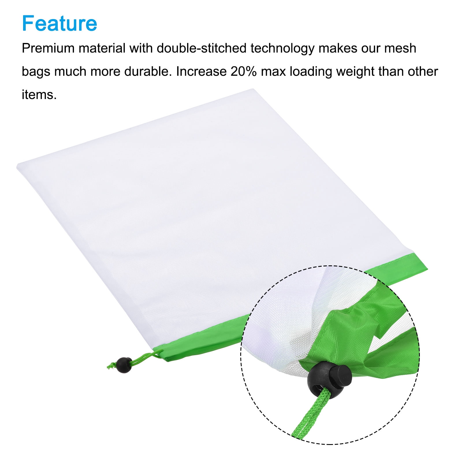 Unique Bargains Reusable Produce Bags with Drawstring for Grocery Shopping 30*35cm Green