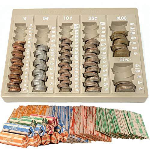 Coin Counter Sorter Money Tray Bundled with 64 Coin Roll Wrappers
