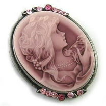 Vintage Style CAMEO Brooch Pin & Pendant Design Fuchsia Pink Antique Silver Tone